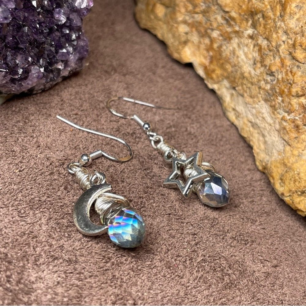 Austrian Faceted Crystals Celestial Drop Earrings Boho Style Jewely - Picture 6 of 17